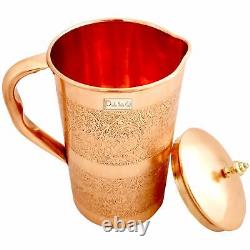 Embossed Design Pure Copper Water Jug Pitcher Drinkware Set- 1500 ML