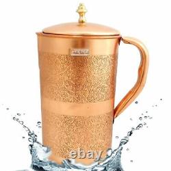 Embossed Design Pure Copper Water Jug Pitcher Drinkware Set- 1500 ML