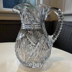 Exceptional Heavy American Brilliant Period Cut Crystal Water Pitcher Jug Vase