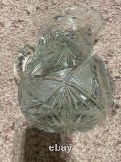 Exceptional Heavy American Brilliant Period Cut Crystal Water Pitcher Jug Vase
