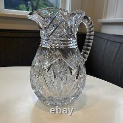 Exceptional Heavy American Brilliant Period Cut Crystal Water Pitcher Jug Vase