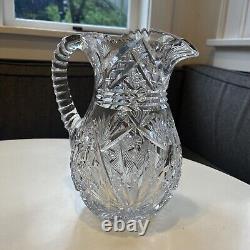 Exceptional Heavy American Brilliant Period Cut Crystal Water Pitcher Jug Vase