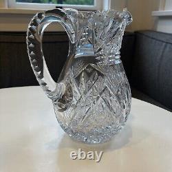 Exceptional Heavy American Brilliant Period Cut Crystal Water Pitcher Jug Vase