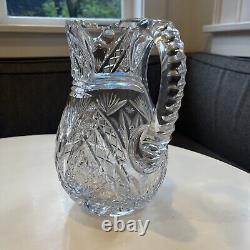 Exceptional Heavy American Brilliant Period Cut Crystal Water Pitcher Jug Vase