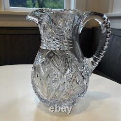 Exceptional Heavy American Brilliant Period Cut Crystal Water Pitcher Jug Vase