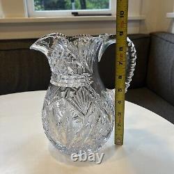 Exceptional Heavy American Brilliant Period Cut Crystal Water Pitcher Jug Vase