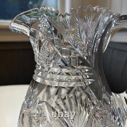 Exceptional Heavy American Brilliant Period Cut Crystal Water Pitcher Jug Vase