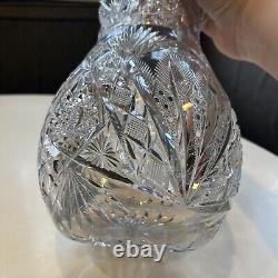 Exceptional Heavy American Brilliant Period Cut Crystal Water Pitcher Jug Vase