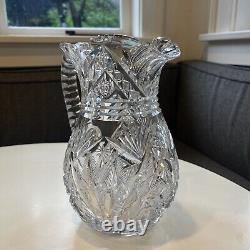 Exceptional Heavy American Brilliant Period Cut Crystal Water Pitcher Jug Vase