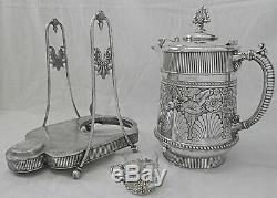 FABULOUS! Atq c1880s JAMES TUFTS #2342 Tilt Slv Plate Water Pitcher wStand +Cup