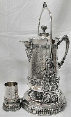 FABULOUS! Atq c1880s JAMES TUFTS #2342 Tilt Slv Plate Water Pitcher wStand +Cup