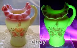 FENTON GLASSVINTAGEXSRC80'sHAND PAINTROSE BURMESEVASELINEPITCHER/JUGMINT