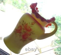 FENTON GLASSVINTAGEXSRC80'sHAND PAINTROSE BURMESEVASELINEPITCHER/JUGMINT