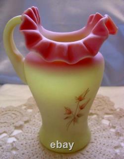 FENTON GLASSVINTAGEXSRC80'sHAND PAINTROSE BURMESEVASELINEPITCHER/JUGMINT