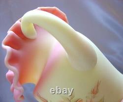 FENTON GLASSVINTAGEXSRC80'sHAND PAINTROSE BURMESEVASELINEPITCHER/JUGMINT