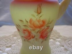 FENTON GLASSVINTAGEXSRC80'sHAND PAINTROSE BURMESEVASELINEPITCHER/JUGMINT