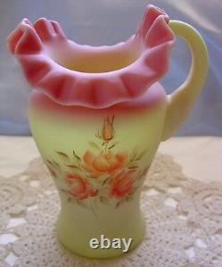 FENTON GLASSVINTAGEXSRC80'sHAND PAINTROSE BURMESEVASELINEPITCHER/JUGMINT