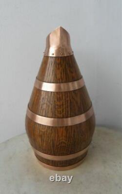 FRENCH WINE PITCHER JUG Oak Water BarreL Copper Bands Rivets Handle France 1930s