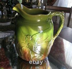 Fabulous Antique 1800's Swallow Bird Majolica Water Jug/pitcher