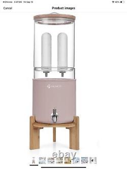 Fachioo All Glass Water Purifier With Tan Sleeve And Wood Stand And Black Filter