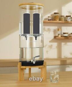 Fachioo All Glass Water Purifier With Tan Sleeve And Wood Stand And Black Filter