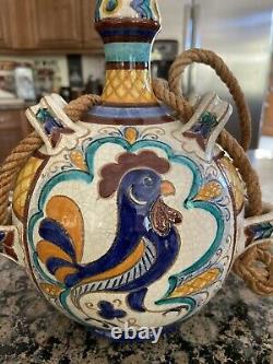 Faenza Rooster Jug Pitcher Decanter Italian Pottery Oil Water Wine Rope 9 Vtg