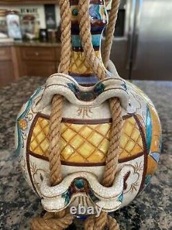 Faenza Rooster Jug Pitcher Decanter Italian Pottery Oil Water Wine Rope 9 Vtg