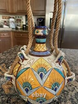 Faenza Rooster Jug Pitcher Decanter Italian Pottery Oil Water Wine Rope 9 Vtg