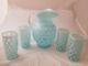 Fenton Blue Opalescent Coin Dot 5 Piece Water Set With Large Ice Lip Jug Pitcher