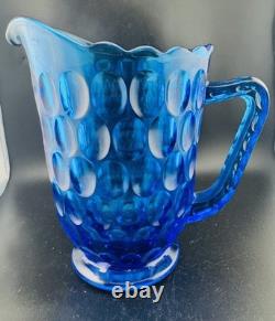 Fenton Colonial Blue Thumbprint Water Jug Pitcher #4465 CB 34oz c1965