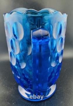 Fenton Colonial Blue Thumbprint Water Jug Pitcher #4465 CB 34oz c1965