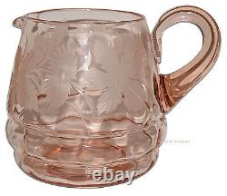 Fenton Diamond Optic Pink #1634 Wheel Cut Water Pitcher / Jug and 4 Tumblers