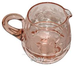 Fenton Diamond Optic Pink #1634 Wheel Cut Water Pitcher / Jug and 4 Tumblers