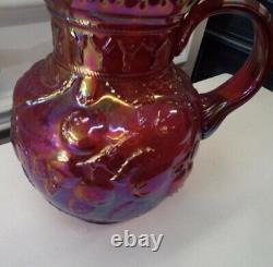 Fenton Ruby Red Carnival Apple Tree Art Glass Large Water Pitcher Jug