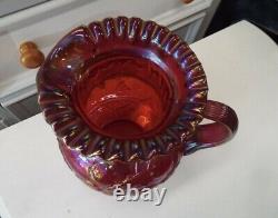 Fenton Ruby Red Carnival Apple Tree Art Glass Large Water Pitcher Jug