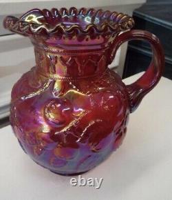 Fenton Ruby Red Carnival Apple Tree Art Glass Large Water Pitcher Jug