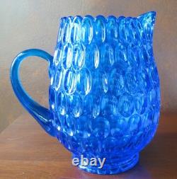 Fenton Thumbprint Colonial Blue Bulbus 64 oz 8 1/8 Water Jug Pitcher