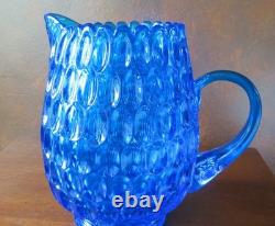 Fenton Thumbprint Colonial Blue Bulbus 64 oz 8 1/8 Water Jug Pitcher