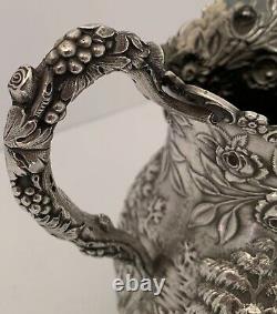 Fine Landscape Castle Chased Architectural Repousse Sterling Water Pitcher