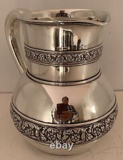 Fine Tiffany Sterling Hand Chased Rinceaux Bordered Water Pitcher C. 1885