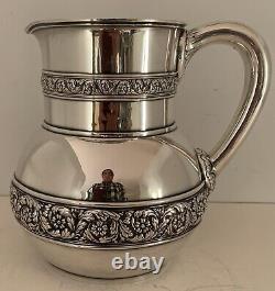 Fine Tiffany Sterling Hand Chased Rinceaux Bordered Water Pitcher C. 1885