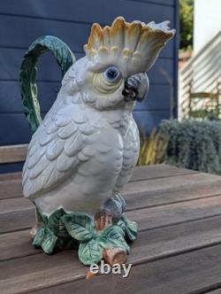 Fitz & Floyd 1994 Cockatoo Water Pitcher Tropical Bird Ceramic Jug