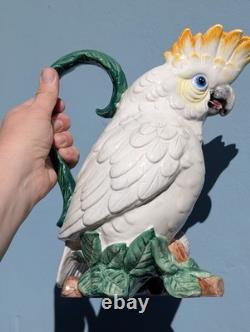 Fitz & Floyd 1994 Cockatoo Water Pitcher Tropical Bird Ceramic Jug