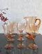 Fostoria Glass Seville Pattern Etched Amber Pitcher / Jug & 6 Water Goblets Set