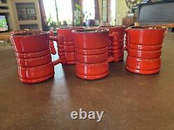 Frankoma Vase Mid Century Pottery Flame Red Water Pitcher Jug Lid Vintage 6 Mugs