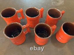 Frankoma Vase Mid Century Pottery Flame Red Water Pitcher Jug Lid Vintage 6 Mugs