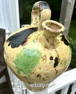 French Antique Confit Pottery Earthenware Ceramic Jug Glazed Gargoulette Cruche