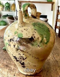 French Antique Confit Pottery Earthenware Ceramic Jug Glazed Gargoulette Cruche