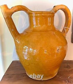 French Antique Earthenware Confit Pot Pottery Ceramic Pitcher Water Vase Cruche