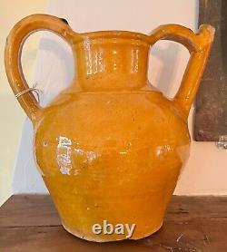 French Antique Earthenware Confit Pot Pottery Ceramic Pitcher Water Vase Cruche